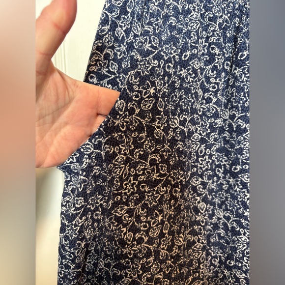 Garnet Hill Navy Blue Floral Midi Skirt Pull On Lined Crepe Pockets Sz L - Picture 5 of 9